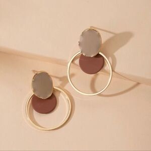 Colorblock Geo Brown and Tan Stud Earrings